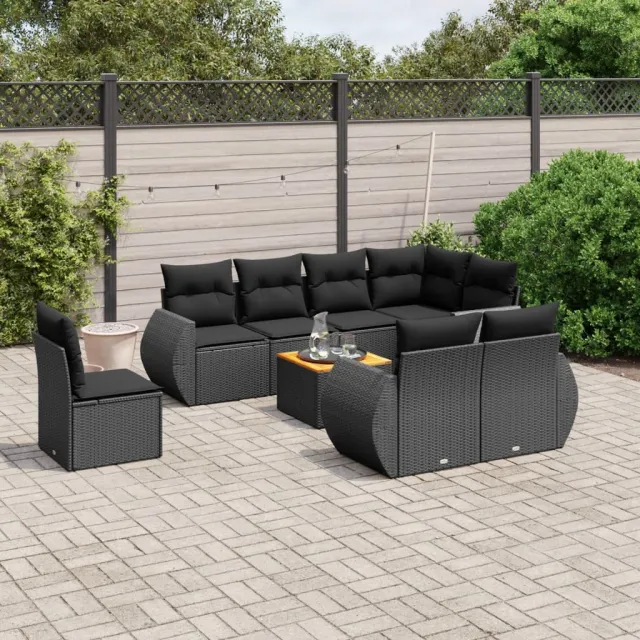vidaXL 9-delige Loungeset met kussens poly rattan zwart, foto 2