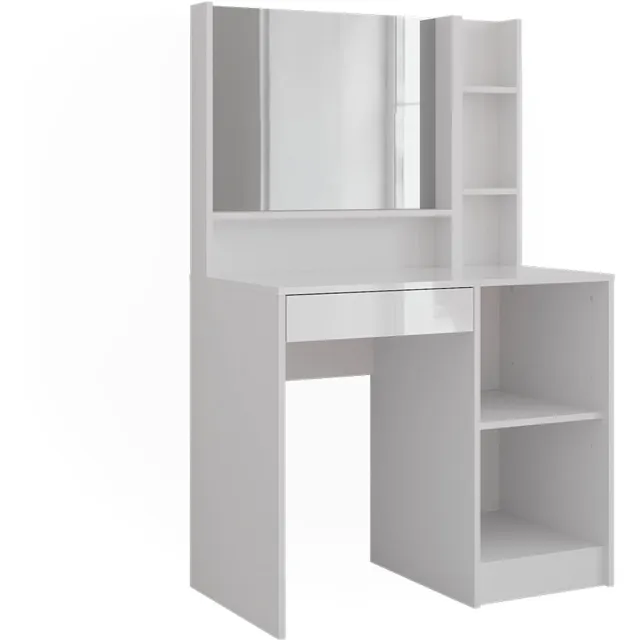 Vicco Kaptafel Sherry, Wit/Wit Hoogglans, 89.8 cm met spiegel