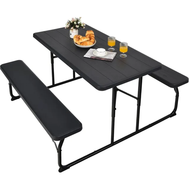 Costway Inklapbare picknicktafel met banken, 136 cm, campingtafelset voor buiten, biertentgarnituur, biertafelgarnituur voor terras, tuin (zwart)