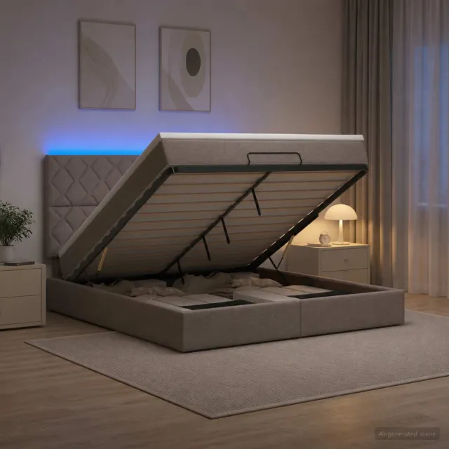 vidaXL Ottoman Bed met Matrassen en LED Taupe 140 x 190 cm Stof