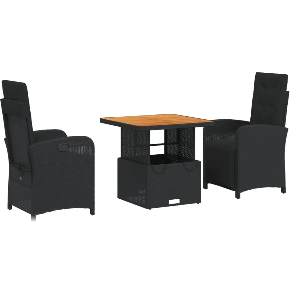 vidaXL 3-delige Tuinset met kussens poly rattan zwart, foto 3