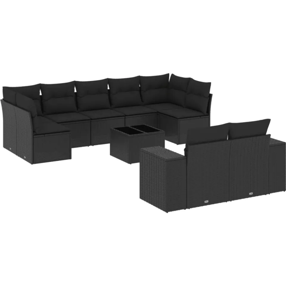 vidaXL 10-delige Loungeset met kussens poly rattan zwart