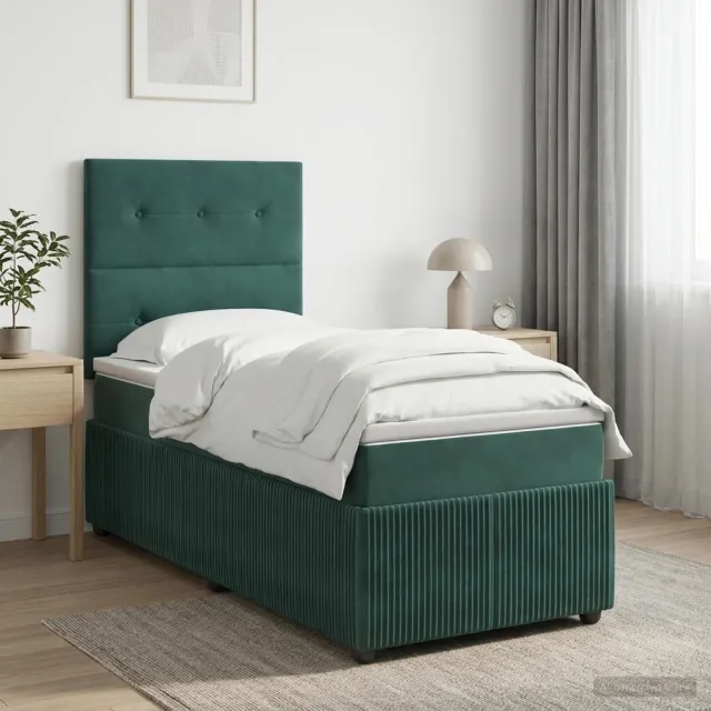 vidaXL LED Boxspring Bed met Matras Donkergroen 100 x 200 cm Fluweel