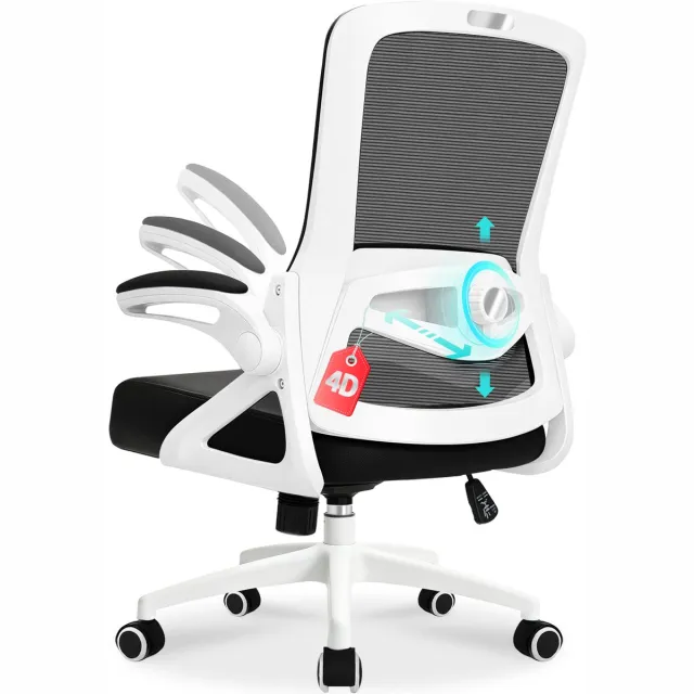 Durrafy Ergonomische Bureaustoel - Bureaustoel - Bureaustoelen voor Volwassenen - 90° Opklapbare Armleuningen - 4D Lendensteun（Hoogte- en Voor-Achterwaartse Verstelling） - Verdikt en Verbreed Zitkussen - 150KG - Wit