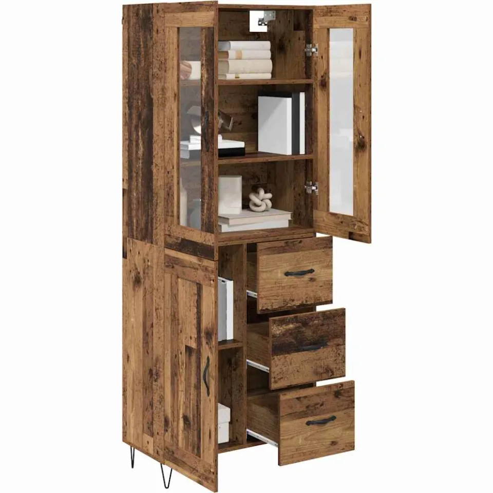 vidaXL Hoge kast Oud Hout 69,5 x 34 x 90 cm Bewerkt hout Bruin