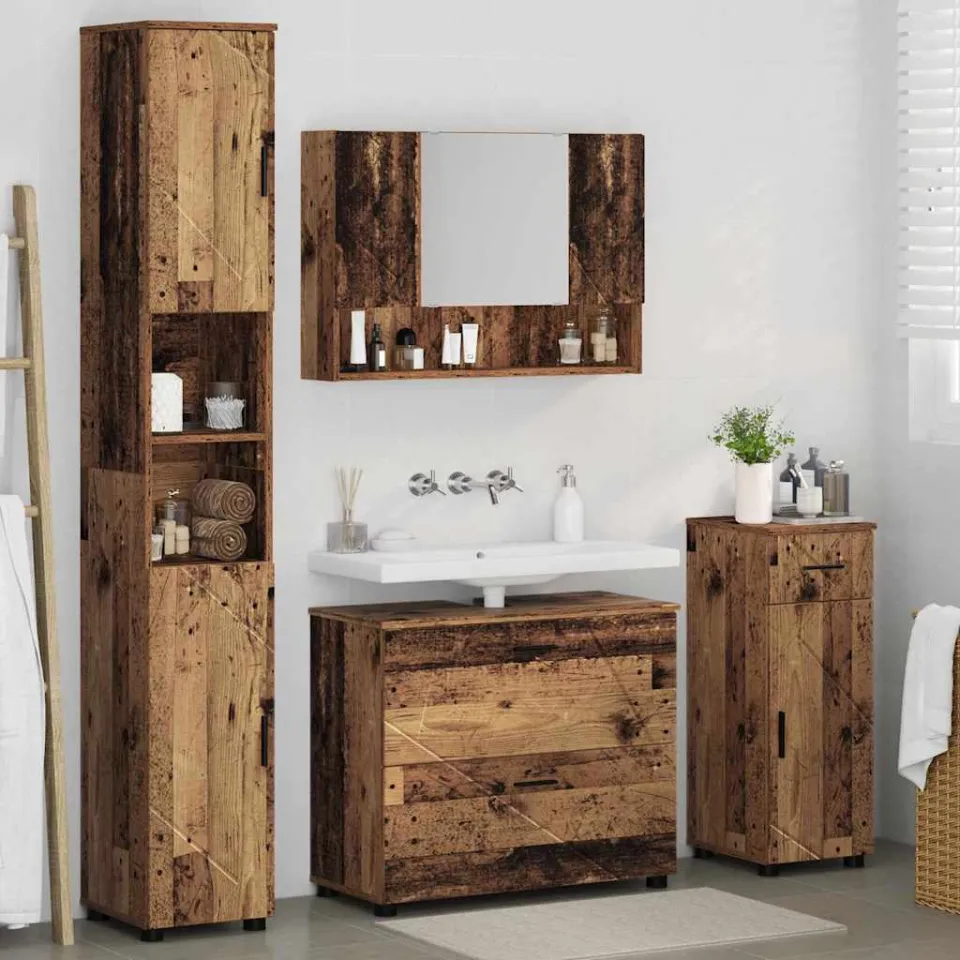 vidaXL Badkamermeubelset 4 st Oud Hout Geperst Hout en Metaal bruin, foto 4