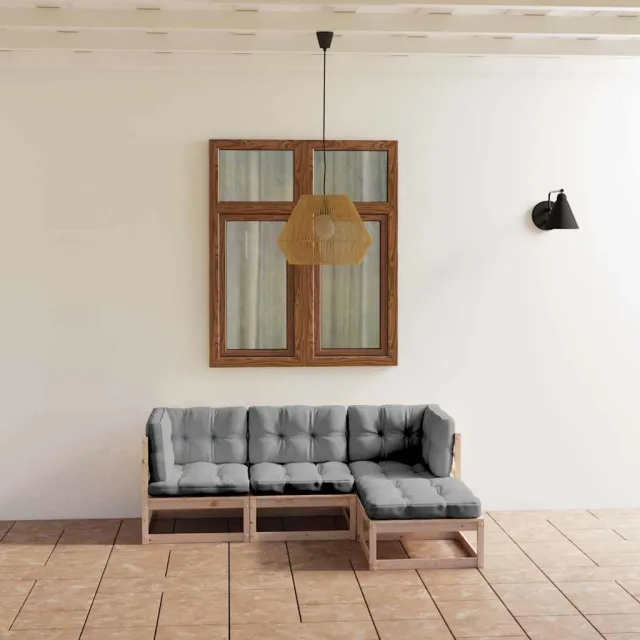 vidaXL 4-delige Loungeset met kussens massief grenenhout grijs, foto 2