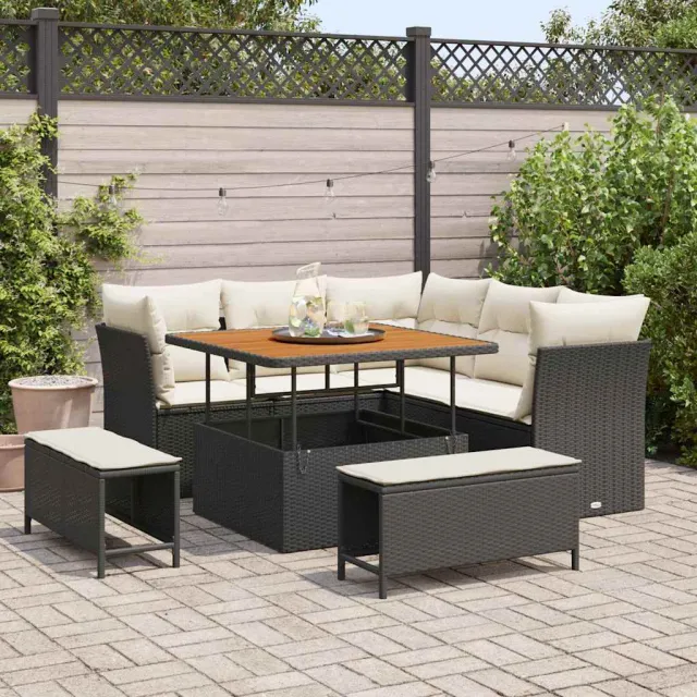 vidaXL Tuinbankenset 8 st Zwart poly rattan