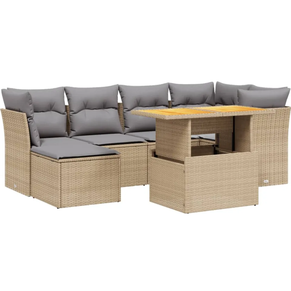 vidaXL 7-delige Loungeset met kussens poly rattan beige, foto 3