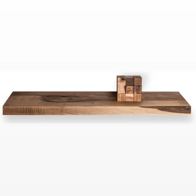 Tu Las Massief houten zwevende wandplank - 94 x 22 x 4 cm - Handgemaakte langwerpige boekenplank - Walnoot hout Bruin
