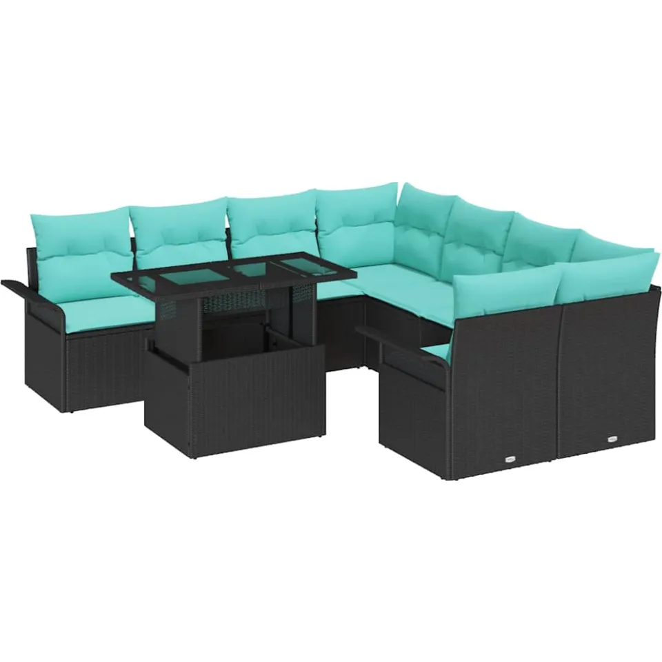 vidaXL Tuin Sofa Set 9 st Zwart [Synthetisch]: Poly Rattan