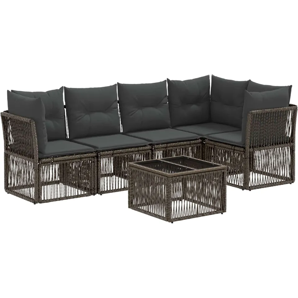vidaXL Tuinbankenset 6 st 5-zits Grijs poly rattan, foto 3