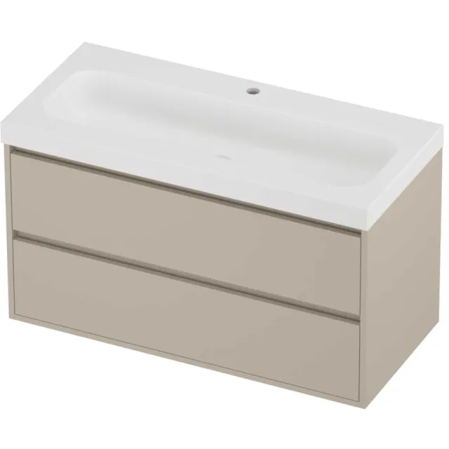 Proline Haga Badmeubelset Polystone Mezza 1 Kraangat Greeploos 100x46x58 cm Mat White Soft Linen Beige