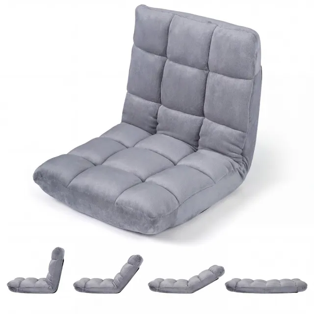 Costway Verstelbare Vloerstoel van Flanel - Gevoerde Meditatiestoel - Opvouwbaar Bodemkussen - Relaxstoel - 98 x 49 x 13 cm Grijs