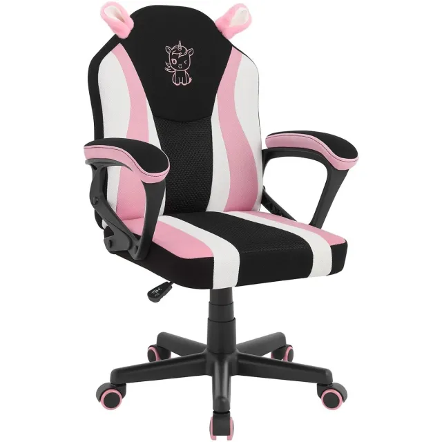 Klarven Kinderstoel Roze - Ergonomisch, Hoogte Verstelbaar en Draaibaar - Mesh Rugleuning met Armleuningen - B 56 x D 56 x H 87,5-95 cm