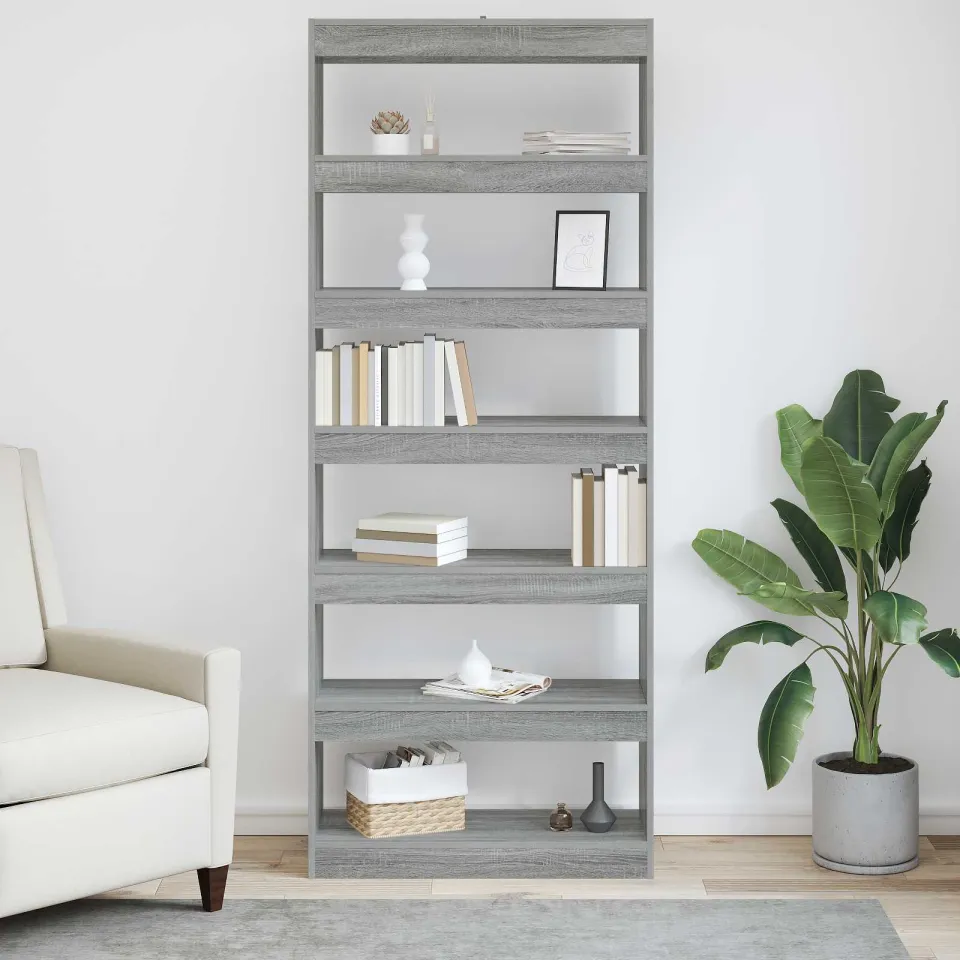 vidaXL Boekenkast 6-laags 80 x 30 x 198 cm Bewerkt hout Grijs Sonoma, foto 3