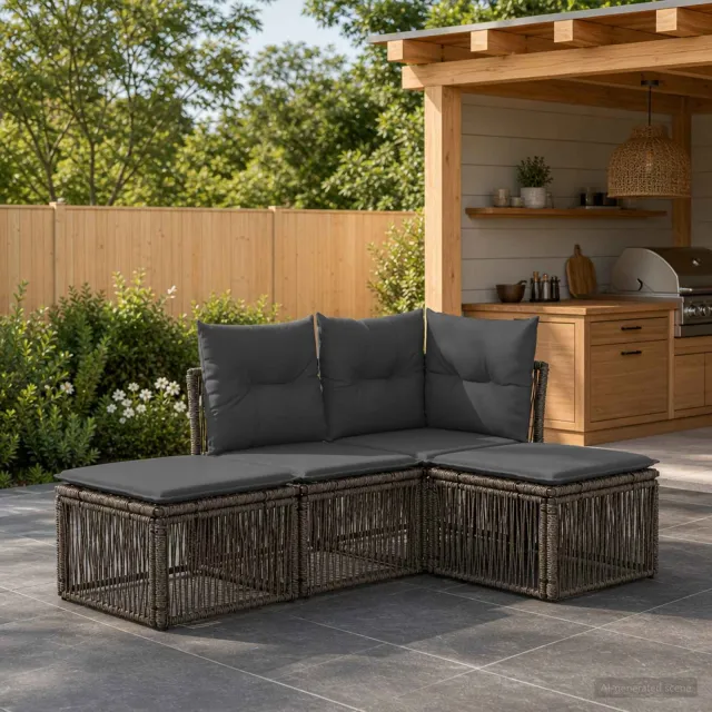 vidaXL Tuinbankenset 4 st Grijs poly rattan, foto 2
