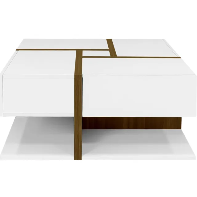 SONNENH Salontafel - Vier laden - Hoogglans - 78 x 78 x 34,8 cm - Wit/goudkleurig