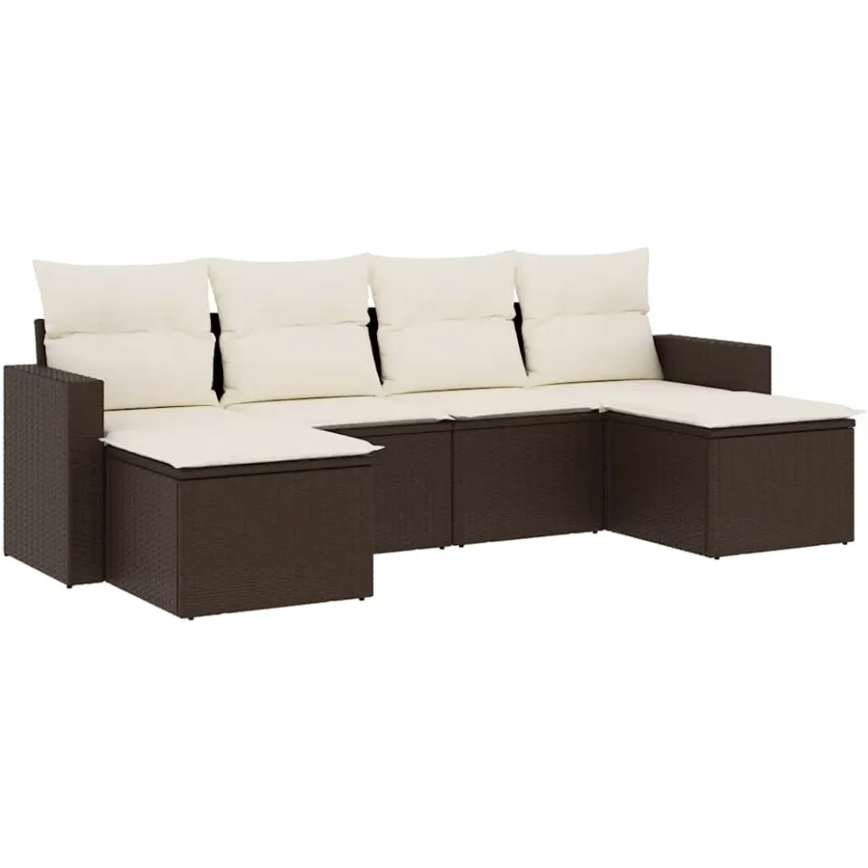 vidaXL 6-delige Loungeset met kussens poly rattan bruin