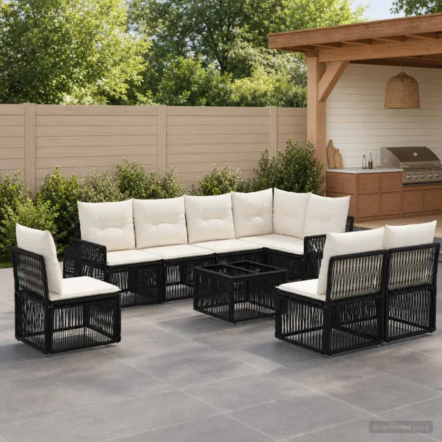 vidaXL Tuinbankenset 9 st Zwart en Cream Wit poly rattan