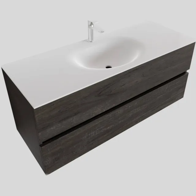 Boss & Wessing Badkamermeubel Solid Surface BWS Stockholm 120x46 cm Midden Wood Dark Brown (met 1 kraangat) Houtlook