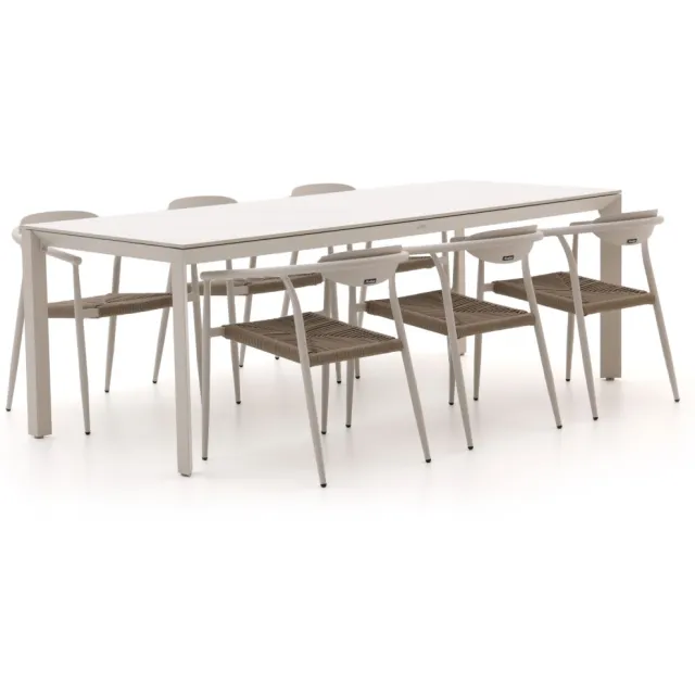 Manifesto Furniture Manifesto Cavone/Sestino 220cm dining tuinset 7-delig stapelbaar Wit