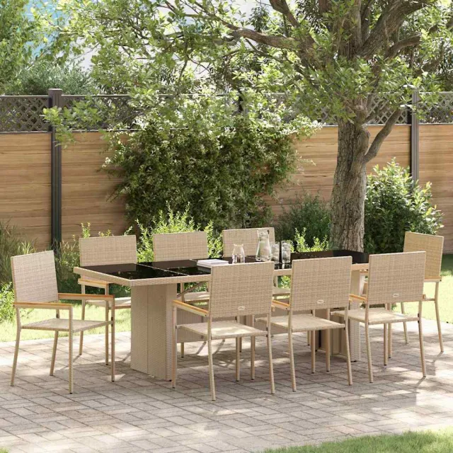 vidaXL Tuin eettafelset 9 st Beige poly rattan, foto 2