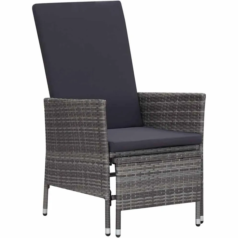 vidaXL 3-delige Loungeset met kussens poly rattan grijs, foto 2