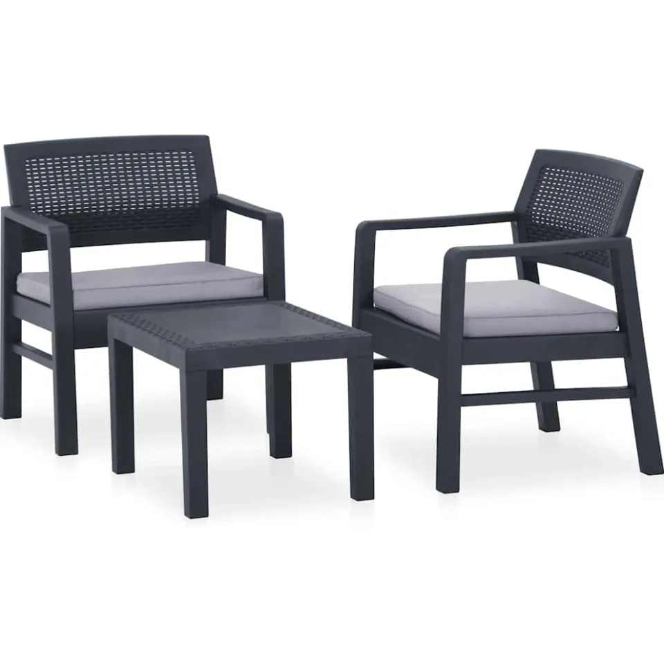 vidaXL 3-delige Loungeset met kussens kunststof grijs, foto 2
