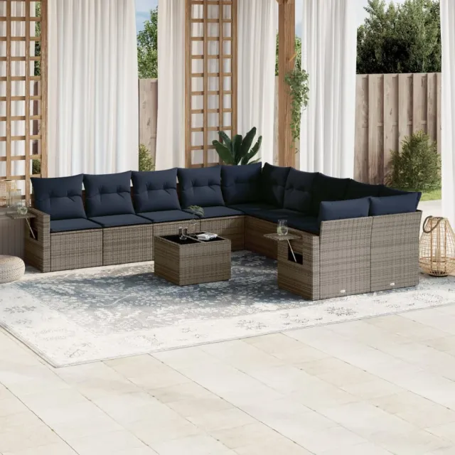vidaXL 11-delige tuinbankset met kussens, grijs polyrotan, foto 2