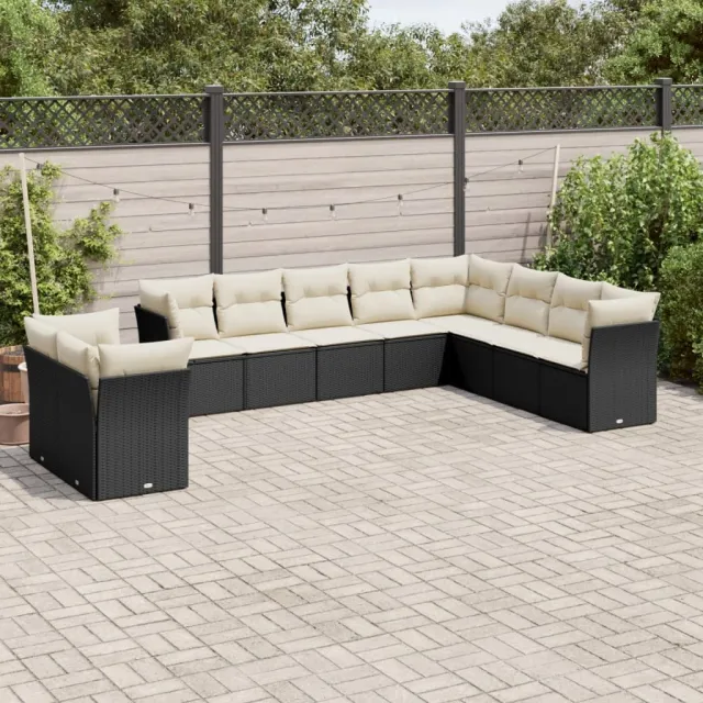 vidaXL 10-delige Loungeset met kussens poly rattan zwart, foto 2