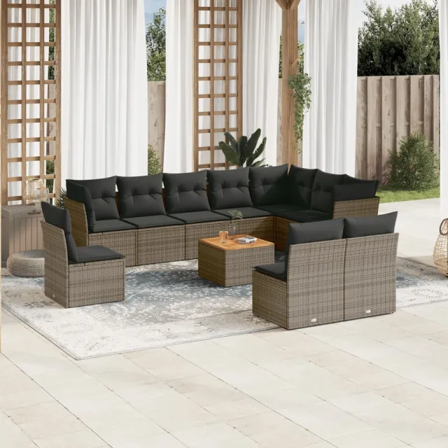 vidaXL 11-delige Loungeset met kussens poly rattan grijs, foto 2