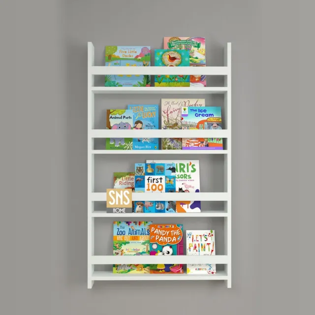sns home Met 4 Planken - 120 x 74 Cm - Montessori Boekenkast - Educatieve Kinderboekenkast - Woor Kinderen - MDF Wit