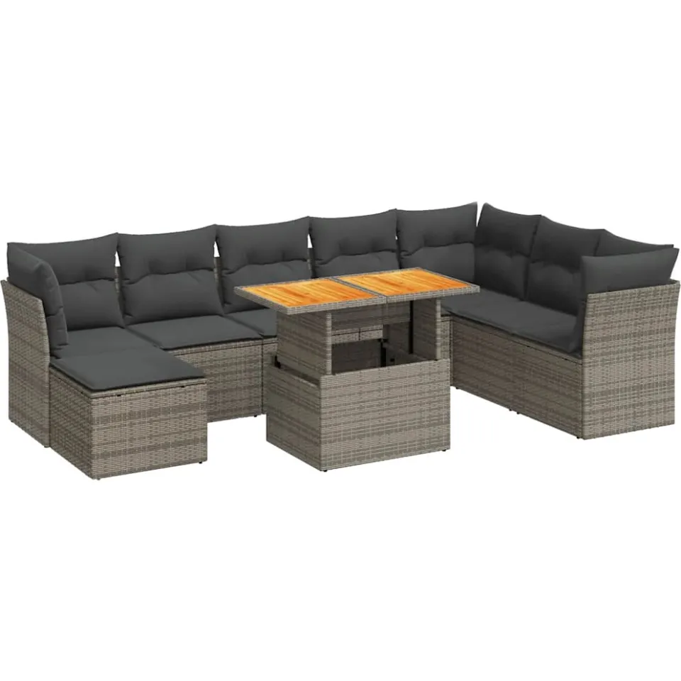 vidaXL 9-delige Loungeset met kussens poly rattan grijs, foto 3