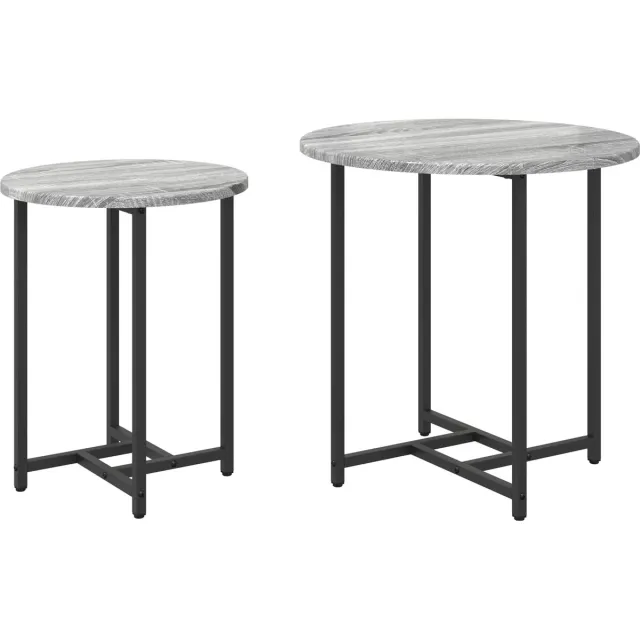 vidaXL Bijzettafelset - 2 - st - Grijs - Sonoma - en - Zwart - 50 - x - 50 - x - 50 - cm Grijs sonoma en zwart