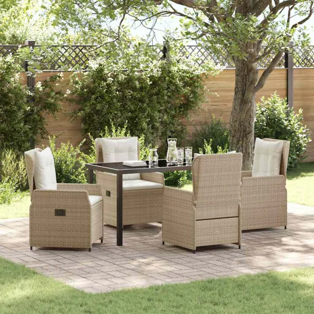 vidaXL Tuin eettafelset 5 st Beige en Licht Grijs poly rattan