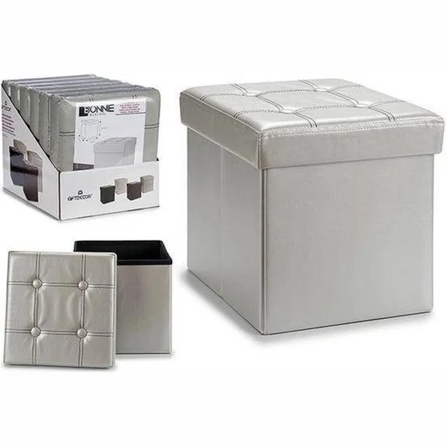 Giftdecor Poef Square BOX - hocker - opbergbox - zilvergrijs - polyester/mdf - 31 x 31 cm - opvouwbaar