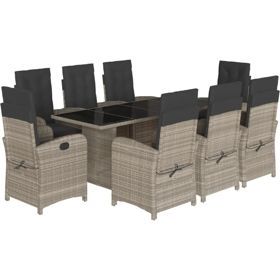 vidaXL 9-delige Tuinset met kussens poly rattan lichtgrijs grijs, foto 4
