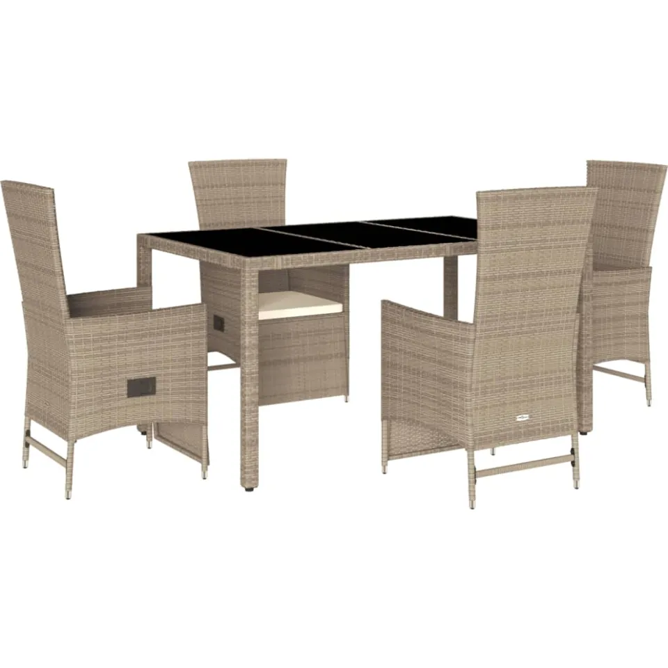 vidaXL 5-delige Tuinset met kussens poly rattan beige