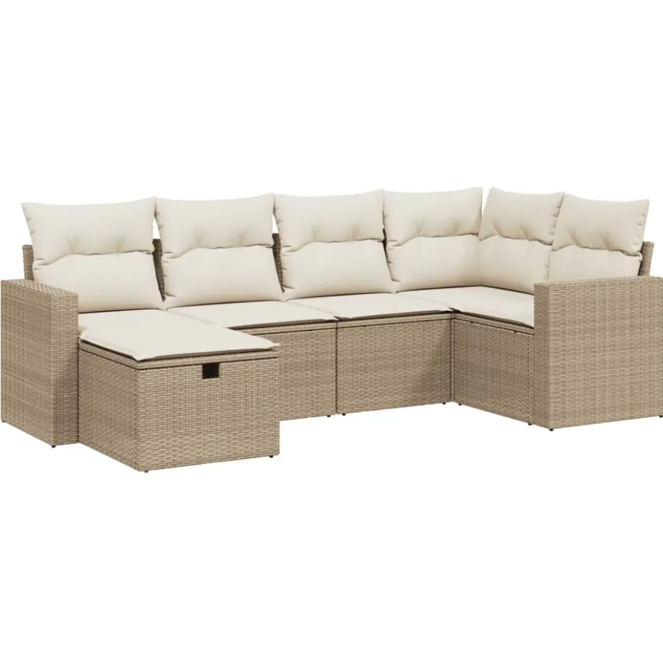 vidaXL 6-delige Loungeset met kussens poly rattan beige, foto 3