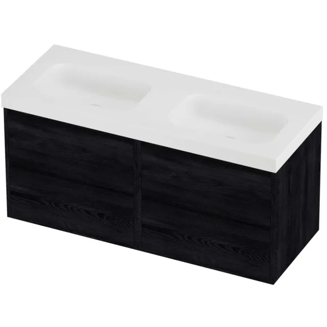 Proline Haga Badmeubelset Polystone Mezza Zonder Gat 120x46x58 cm Mat White Black Oak Eiken