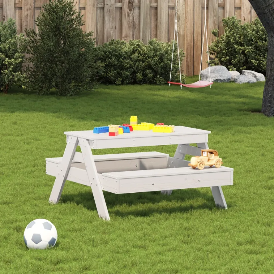 vidaXL Picknicktafel voor kinderen 88x97x52 cm massief grenenhout wit, foto 3