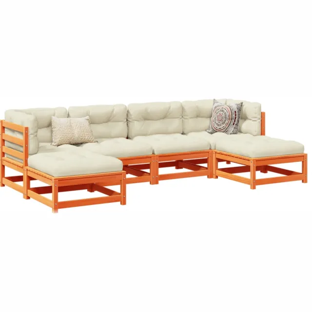 vidaXL 6-delige Loungeset met kussens massief grenenhout wasbruin