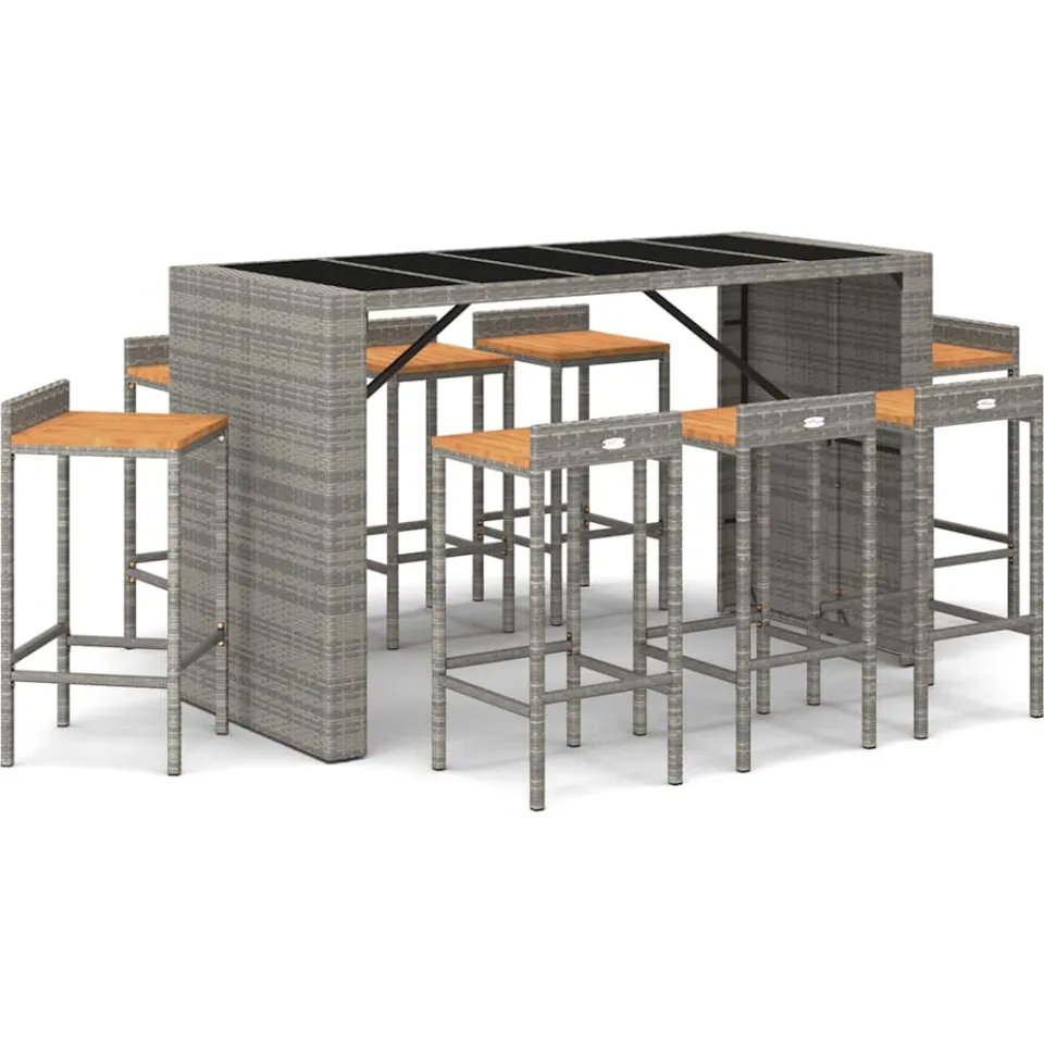 vidaXL 9-delige Tuinbarset poly rattan en massief acaciahout grijs