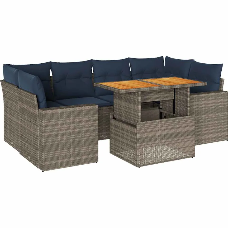 vidaXL 7-delige Loungeset met kussens poly rattan grijs, foto 3