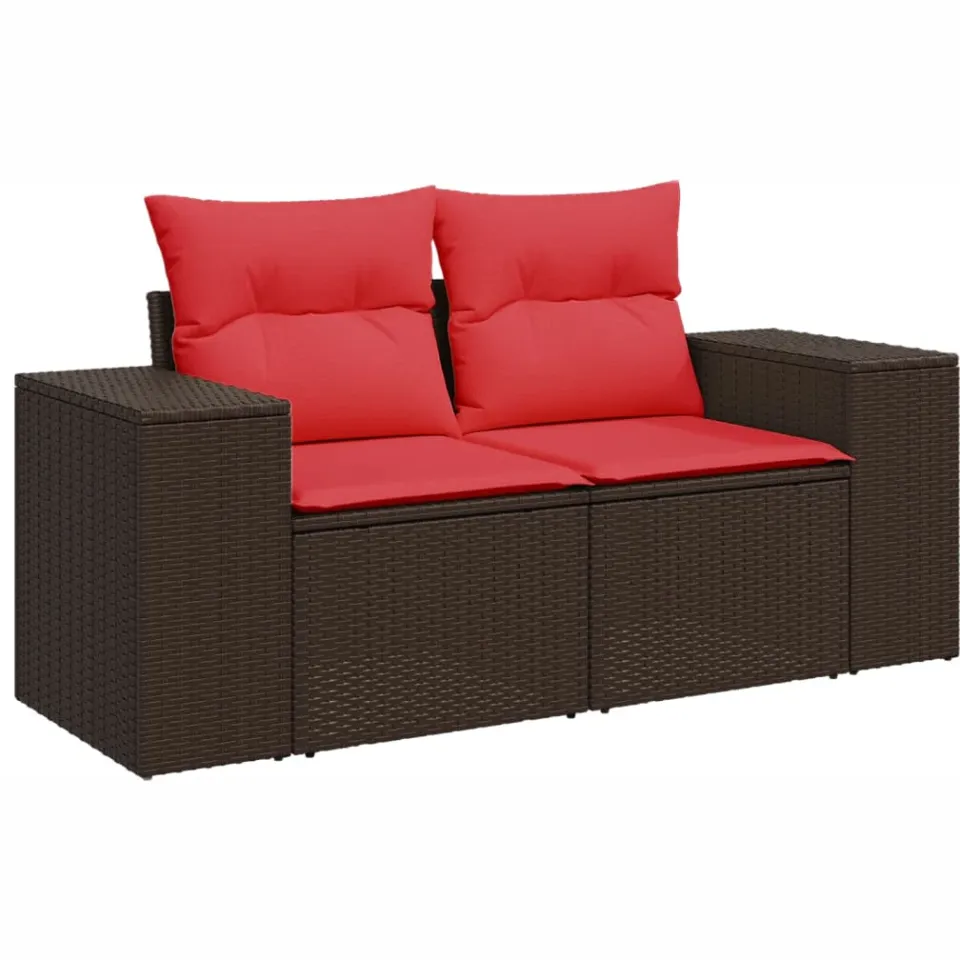 vidaXL 11-delige tuinbankset met kussens, bruin polyrotan