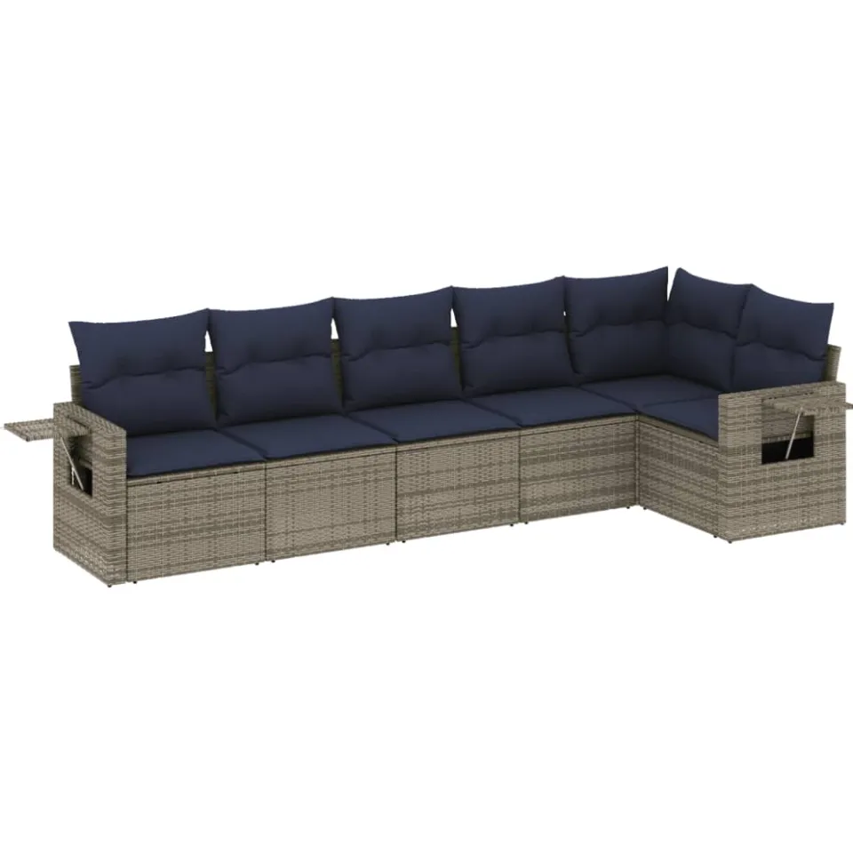 vidaXL 6-delige tuinbankset met kussens, grijs polyrotan, foto 4