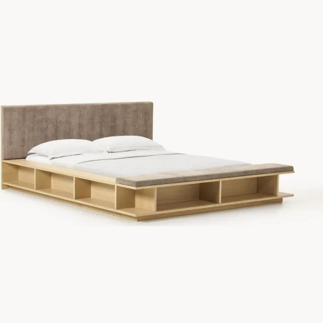 Westwing Collection Houten bed Clark met bank en zijplanken taupe