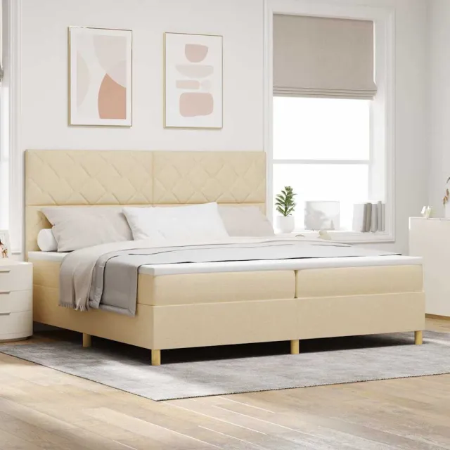 vidaXL LED Box Spring Bed met hoofdeinde Crème 200 x 200 cm Stof