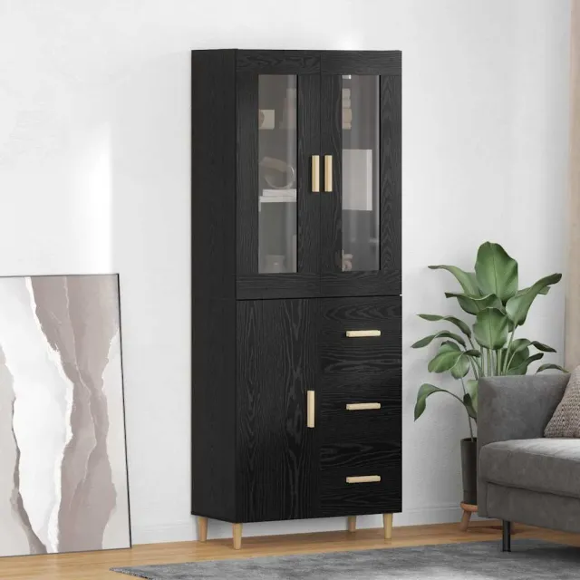 vidaXL Hoge kast Zwart Eiken 69,5 x 34 x 180 cm Bewerkt hout